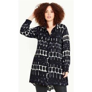 NWT! EVANS "Beyond Infinity" Longline Chic Shirt, Black Print, Size 22/24